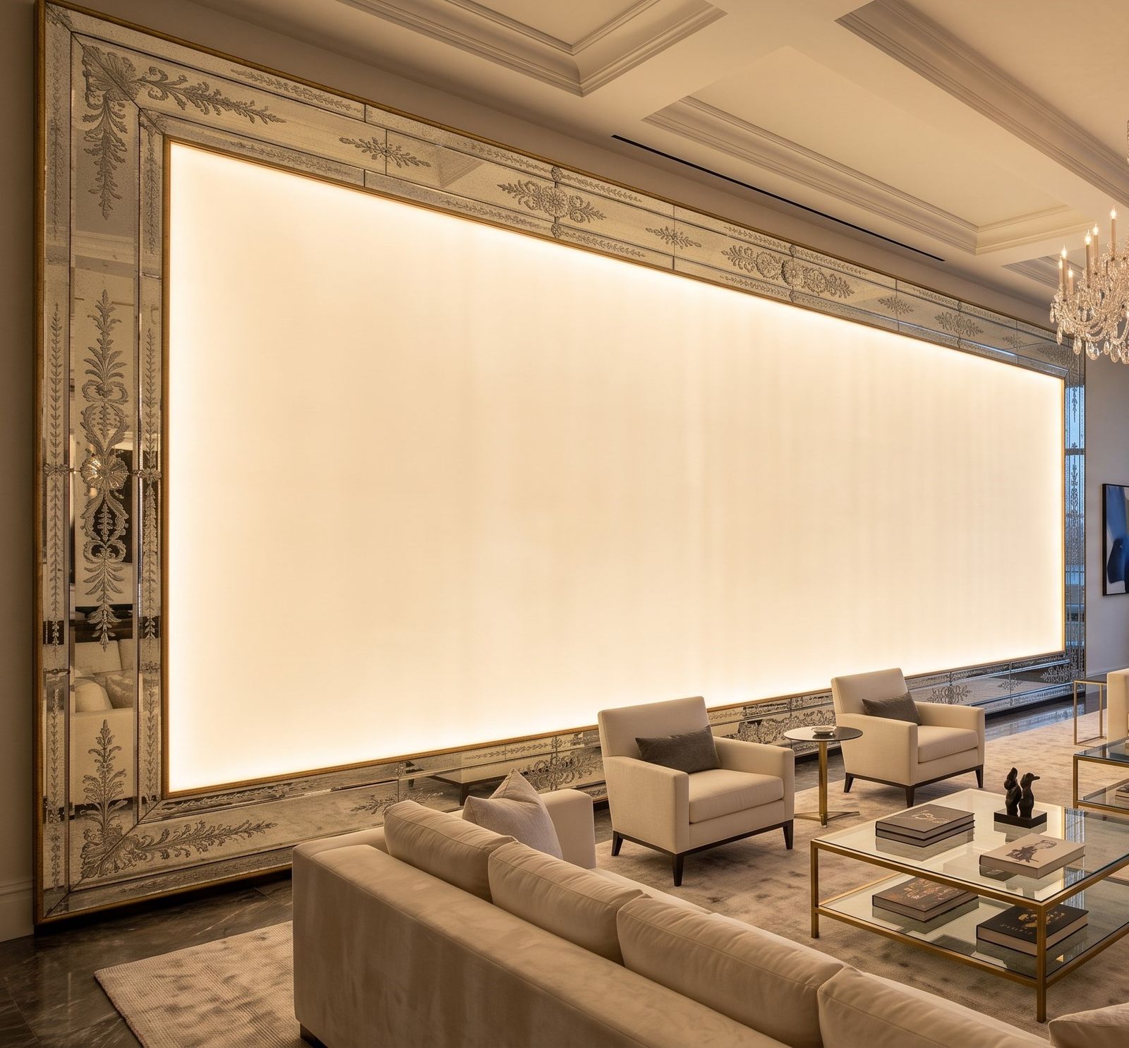 Boiserie in vetro e pareti a specchio e LED